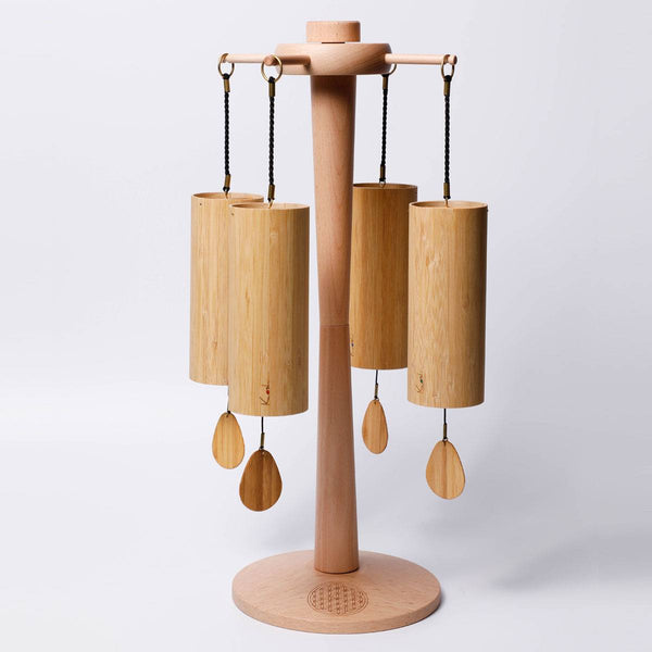 Koshi Chime Set of 4 with Zenmotion Spin Rotating Chime Stand Terra/Aqua/Aria/Ignis -