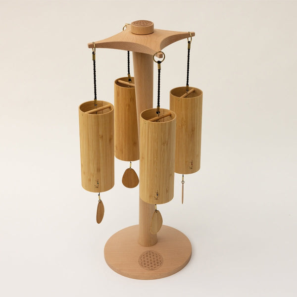 Koshi Chimes Set of 4 with rotating stand Terra/Aqua/Aria/Ignis Flower of Life -